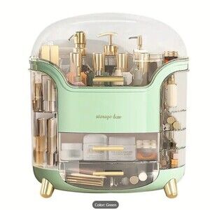 Large Makeup Organizer Storage Box w/ Clear Lid Vanity Cosmetic Case Green